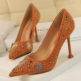 Shoes Rhinestone Women Pumps Sexy Party Shoes High Heels Wedding Shoes Plus Size 43 Female Stiletto Suede Women