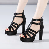 Sandals Women's 2023 Summer High-Heeled Thick-Soled Waterproof Table Soft Leather Fashion Large Size 4143 Fish Mouth