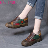 Genuine Cow Leather Handmade Women Sneakers Casual Flat Ladies Shoes Fashion Breathable Comfort Women's Flat