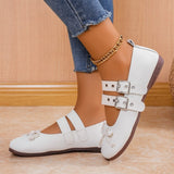 And South Korea Large-Size Belt Buckle Round Head Flat-Soled Single Shoes New Bow Bow Shallow Breathable Lazy Boat