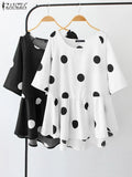 ZANZEA Bohemian Women Blouse 2022 Summer Office Lady Polka Dot Tops Casual Short Sleeve A-line Blusa Femininas Oversized