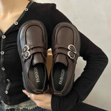 Sole Retro Metal Buckle Small Leather Shoes Female 2024 Spring And Autumn New Fashion With Black Foot Pedal British