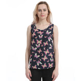 Butterfly Print Chiffon Tank Tops Sleeveless Tees O Neck Cropped Fashion Women Summer T