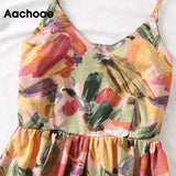 2021 Summer Sexy Floral Print Beach Party Dress Sleeveless Backless Boho Mini Pleated Dress Women Sukienki
