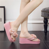 Handmade Women Sandals Fashion Flower Summer Sandals Women Wedges Flip Flops Platform Beach Non-Slip Flowers Slippers