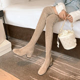 Breakj Boots High-Heeling Boots Elastic Boots Boots Cards Color Boots Lint Long Boots Autumn Winter Velvet High