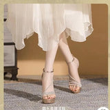 Breakj Rhinestone French Sandals Women 2024 New Socialite Fashion Waterproof Platform High Heel