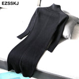 autumn winter midi sweater dress women staight knit short dress highneck dress female slim sweater bodycon warm