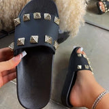 Women Summer Flat Fashion Rivet Slippers Thick Sole Soft Shoes Female Flip Flops Sandals Outdoor Beach Ladies Large Size