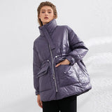 Pure Winter Lightweight Down Jacket Women Thick Warm Batwing Long Sleeve Loose Doudoune Pocket Ultra Light Duck