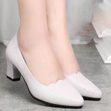 Women Mid Square Heel Shoes Pumps Black PU Office Lady Spring Non Slip Fashion Mother Oxford Shoe Zapatos