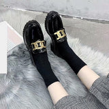 Platform Flat Oxford Shoes Black Lace Up Leather Casual Round Toe Spring Autumn Shoes Heighten Waterproof Shoes Plus