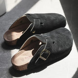 Hot Popular Women's Closed Toe Cork Slippers Mule Clogs Cork Sandals For Women Split Leather Garden Slides Cork