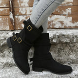 Breakj Autumn And Winter Martin Boots Belt Buckle Large Size Cylinder Cylindrical Women's Leather