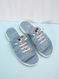 Breakj Summer New Plus Size Lady Tassel Canvas Flat Sandals Simple Wind Doudou Half Drag Women's