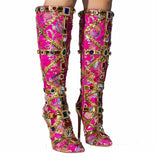 Breakj New Pointed Thin Heel Ultra High Heel Side Zipper Heavy Handmade Rhinestone Embroidery Fashion Plus Size Boots