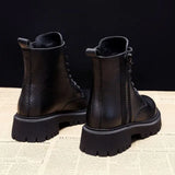 Breakj Black Mid-Clinic Martin Boots Women 2025 Autumn And Winter New Tying With Korean Version Of The Locomotive Short Boots Round Head Leisure Single
