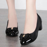 Breakj Beaded Mother Shoes Soft Soles Single Shoes Thick Heel Lazy Leather Shoes Round Head Working Shoes Heel Women's