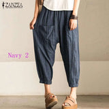 ZANZEA Autumn Striped Pants Women Casual Baggy Pant Turnip Long Pantalon Palazzo Lady Elastic Waist Harem