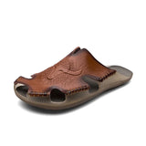 Genuine Leather Men's Sandals Classic Breathable Slip-On Sandals Men Casual Beach Shoes Outdoor Slippers Plus Size