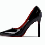 Breakj 2025 New Black Red-Soled High-Heeled Women's Sharp-Headed Fine-Hee Sexy Bright-Faced Temperament Single-Shoe Paint Leather Women's