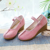 Breakj Heels Single Shoes Pure Color Plain Spring And Autumn Cloth Shoes Jacquard Cotton Buckle Retro Women's