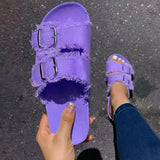 Summer New Products European and American Casual Sandals Solid Color Canvas Buckle Belt Denim Flat Slippers
