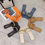 Women's Sandals And Slippers 2023 Summer New One-Shaped Metal Chain Fashionable Ladies