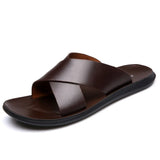 New Fashion Summer Men Shoes Vintage Italian Flats Casual Non-slip Beach Sandals Leather Flip Flop Slippers Flat