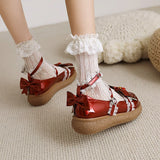 Japanese Sweet Lolita Hollow Heart Maid Cosplay Platform Mary Jane Flat Shoes Cute Bow Lace Round Toe Princess School