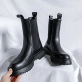 Breakj New 2024 High Leg Thick Chelsea Boots Round Head Black Korean Fashion Single Boots