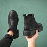 Breakj Men's Leather Vintage High-Top Leather Shoes Chelsea Shorts