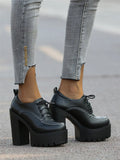 Office Women High Heels Goth Leisure Shoes Black Pumps Women Elegant Platform Lace Up Block Heel Spring