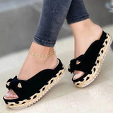 Sandals Casual Wedges Heels Slippers For Summer Shoes Women Peep Toe Straw Heels Sandalias Mujer Sweet Platform