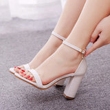 Breakj Cm Thick Heeled Light Mouth With Sandals Round Head Square Thick Heel Sandals White Bridal Wedding Dress