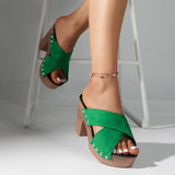 Breakj High-Heeled Slippers Women's 2025 Summer New Fish Mouth Cross Rivet Coarse And Cold