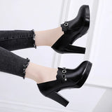 Autumn And Winter New Thick-Heeled Ultra-High-Heel Muffin Thick-Soled Waterproof Platform Single Shoes Deep Mouth Waterproof Platform Women's Leather