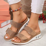 Breakj New Summer Large Size Female Thick Bottom Slippers Water Diamond Two Words With Thick Bottom Air Cushion Slope With Flat Bottom Slippers