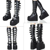 Brand Design Big Size 43 Black Gothic Style Cool Punk Motorcycles Boots Female Platform Wedges High Heels Calf Boots Women