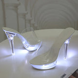 Sexy Ultra-heeled Sandals Ladies Stilettos Light Up Platform Sandals Transparent Crystal Shoes LED Glowing Shoes