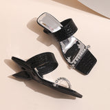 Simple Open-toed Shoes Women Thin Strap Wedge Sandals Square Head Sexy High-heeled Roman Slippers Flip Flops