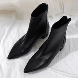 Net Red Slim Boots Women's Thick Heel Solid Pointed Head Autumn and Winter Zipper Versatile Leather Nude Boots