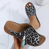 Breakj Bottom Slippers Female 2024 Summer Leopard Print Fashion Patchwork One-Line Flat