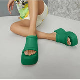 Women's Slippers Square Toe Pu Leather Platform Ladies Shoes Summer 2022 Fashion Thick Bottom Female Slipper Woman