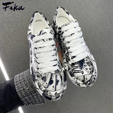 New Women's Hand-painted Graffiti White Shoes Women's Thick-soled Increased Sports Shoes Women Outdoor Casual Shoes