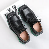 Breakj 2023 Spring New Leather Shoes Men's British Style Versatile Black Round Head Square Head Big Head Overalls Leather Shoes