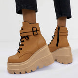 Brand Fashion High Platform Boots Women High Wedges Ankle Boots Woman 2020 Winter High Heels Thicken Boots Botas