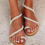 Summer Set Toe Sandals Women's Flat-Soled Diamond Large-Size Sandals Size