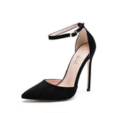 Summer New One-Word Buckle Single Shoes Women's Fashion Suede Pointed High Heels French Design Cool