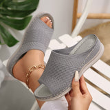 Breakj New Summer Women Thick Bottom Slippers Large-Size Wide Striped Fish Mouth Thick Bottom Slippers
